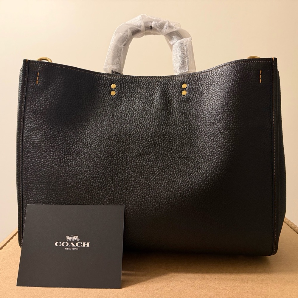 Coach Black Pebbled Leather Everyday Tote with Gold Accents